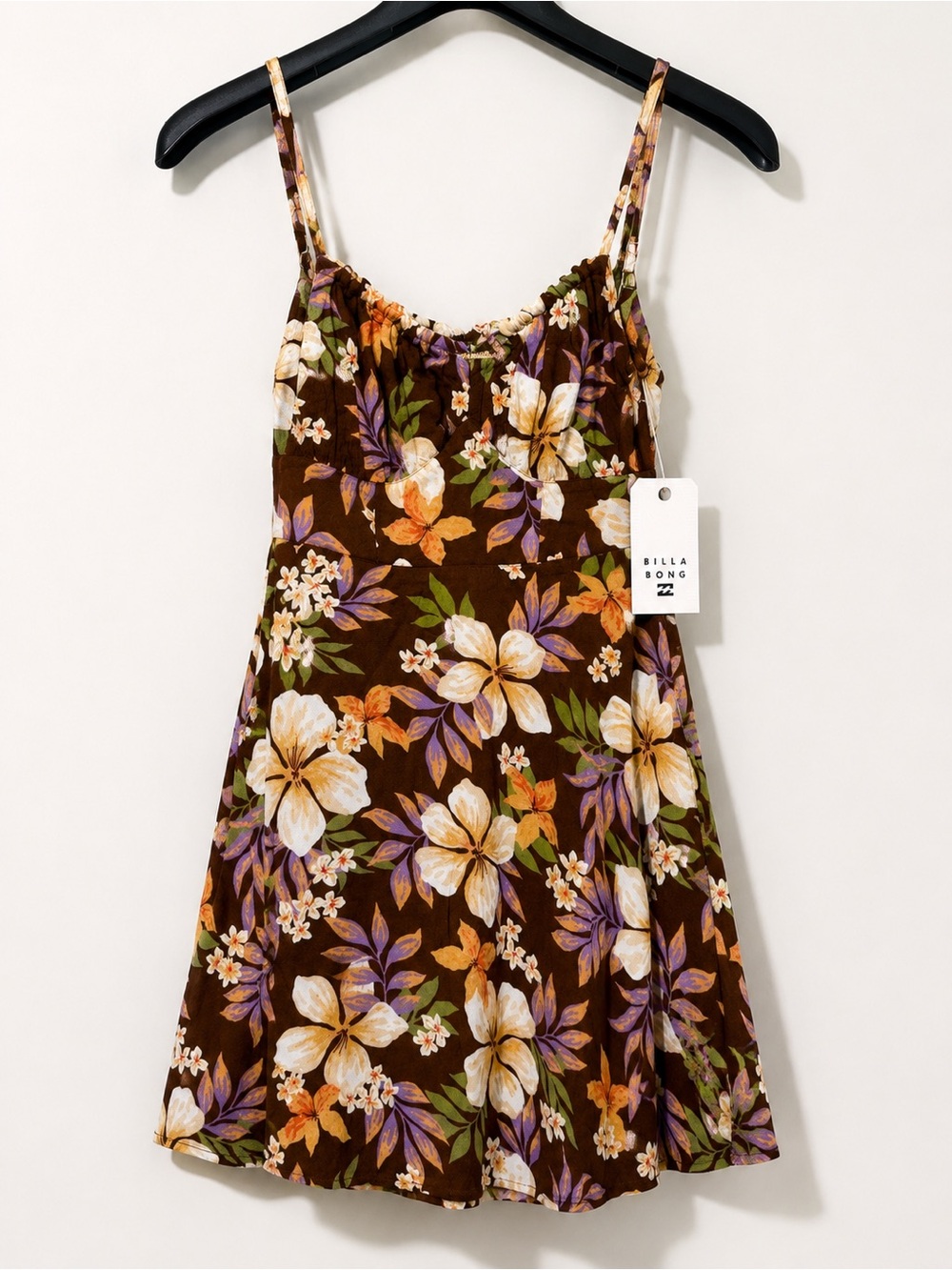NWT Billabong Island Calling Floral Mini Dress Brown Women’s XS/6